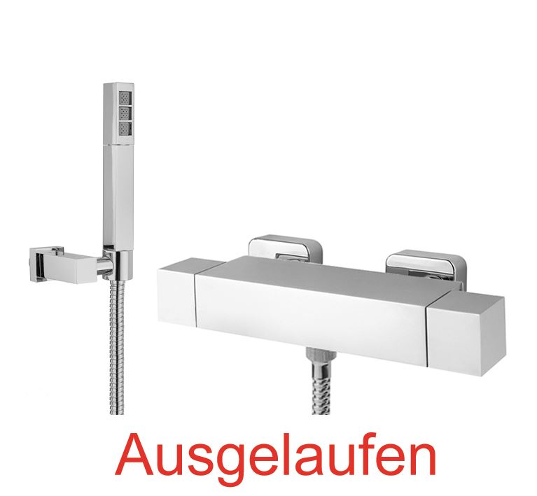 DIBL'yola Thermostat-Brausebatterie zur Aufputzmontage, mit eckiger Messing-Einstrahl-Antikalk-Stabhandbrause, mit eckigem Messing-Wandbrausehalter und Metallbrauseschlauch