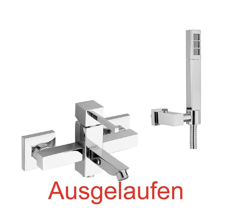 DIBL'quarda Einhebel-Wannenbatterie zur Aufputzmontage, mit eckiger Messing-Einstrahl-Antikalk-Stabhandbrause, mit eckigem Messing-Wandbrausehalter und Metallbrauseschlauch