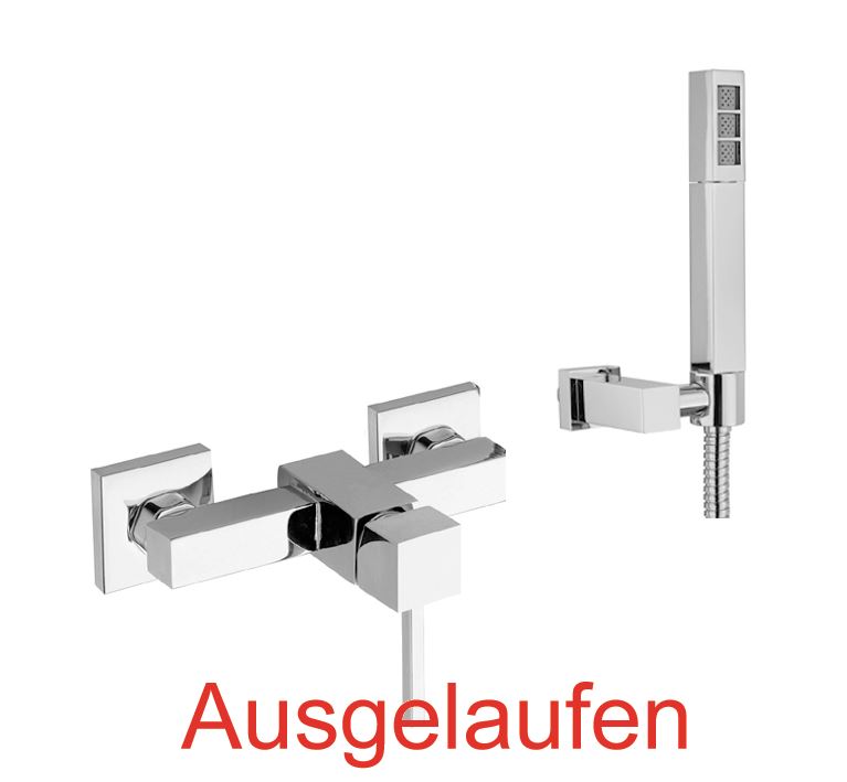 DIBL'quarda Einhebel-Brausebatterie zur Aufputzmontage, mit eckiger Messing-Einstrahl-Antikalk-Stabhandbrause, mit eckigem Messing-Wandbrausehalter und Metallbrauseschlauch