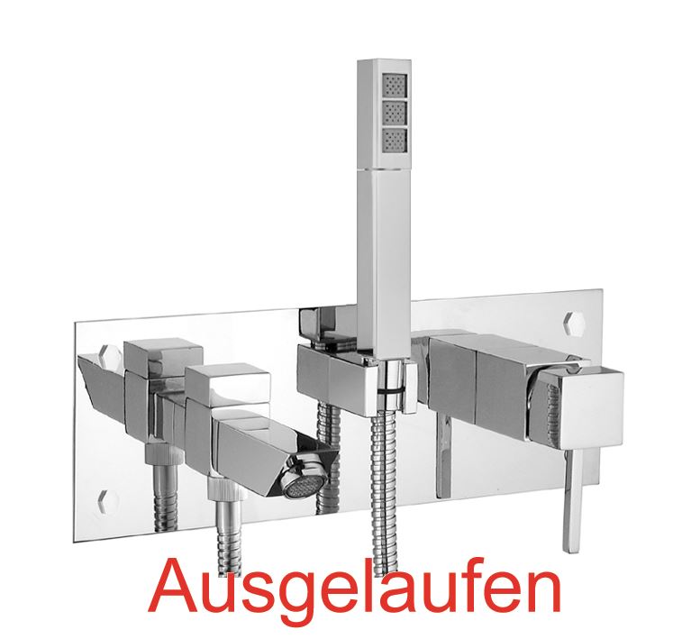 DIBL'quarda Einhebel-Badewannen-Einheit zur Unterputzmontage, zur Befüllung der Badewanne durch den Messing-Wand-Auslauf mit Umstellfunktion und Brauseschlauchanschluss, mit eckigem Messing-Brausehalter, mit eckiger Messing-Einstrahl-Antikalk-Stabhandbrau