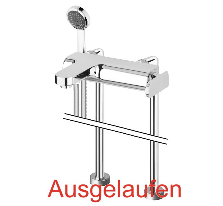 DIBL'logo Einhebel-Wannenbatterie zur freistehenden Bodenmontage im Raum, mit Dreistrahl-Antikalk-Handbrause und Metalleffekt-Brauseschlauch