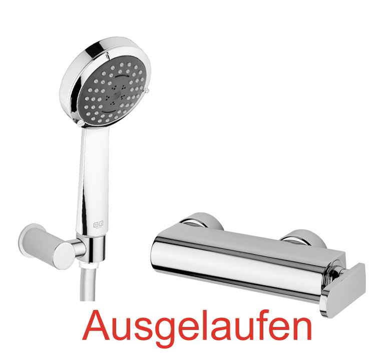 DIBL'logo Einhebel-Brausebatterie zur Aufputzmontage, mit Dreistrahl-Antikalk-Handbrause, mit rundem Messing-Wandbrausehalter und Metalleffekt-Brauseschlauch