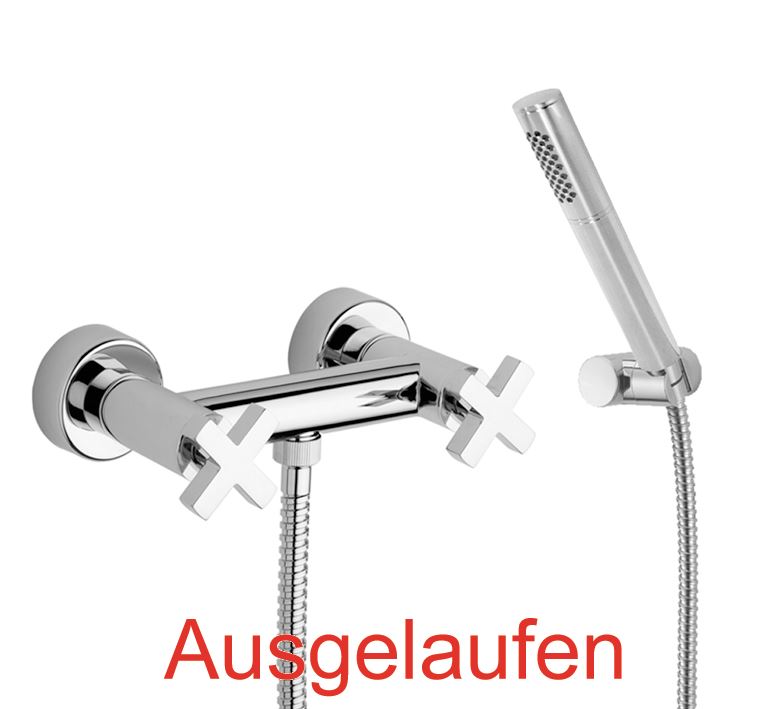 DIBL'extra Zweigriff-Brausebatterie zur Aufputzmontage, mit runder Messing-Einstrahl-Antikalk-Stabhandbrause, mit rundem Messing-Wandbrausehalter und Metallbrauseschlauch