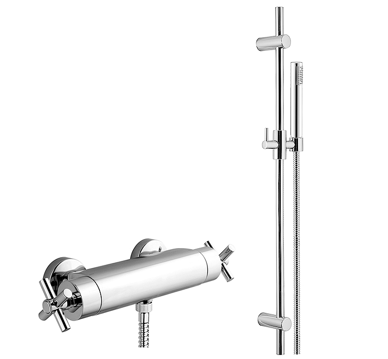 DIBL'extra Thermostat-Brausebatterie zur Aufputzmontage, Brausegarnitur 755 mm, mit Kunststoff-Stabhandbrause 