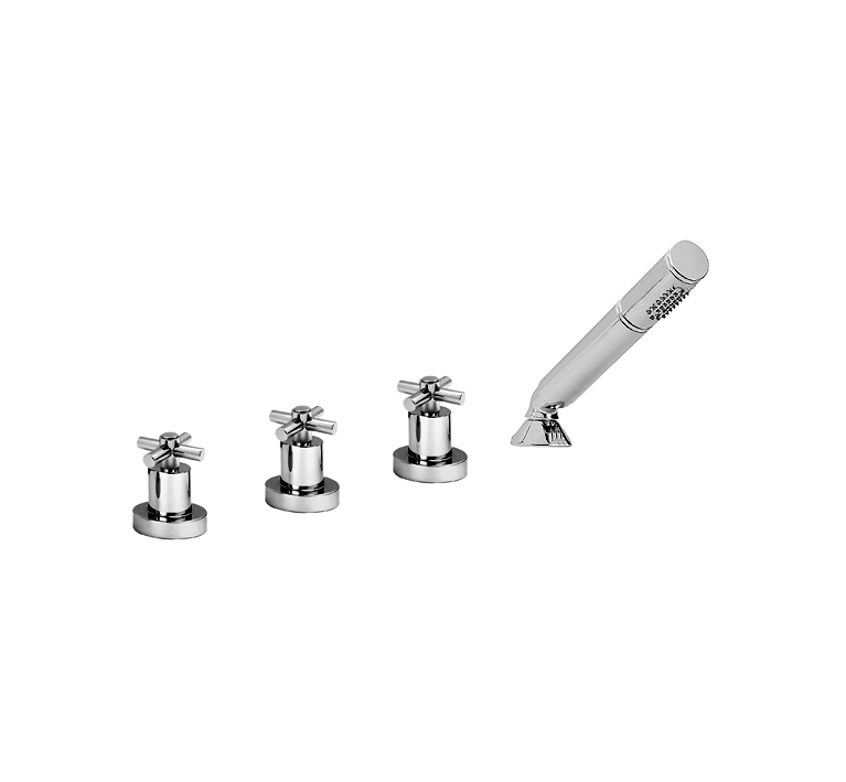 DIBL'extra Zweigriff-Vierlochbatterie zur Wannenrand- und Fliesenbankmontage, mit Messing-Stabhandbrause