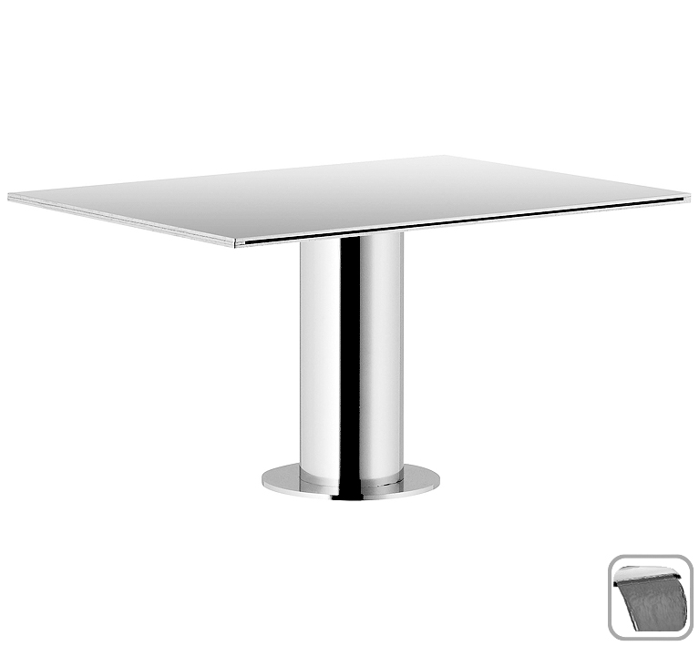 DIBL'fix Eckiger Edelstahl-Cascaden-Schwallauslauf zur Wannenrandmontage, auf rundem Standfuß