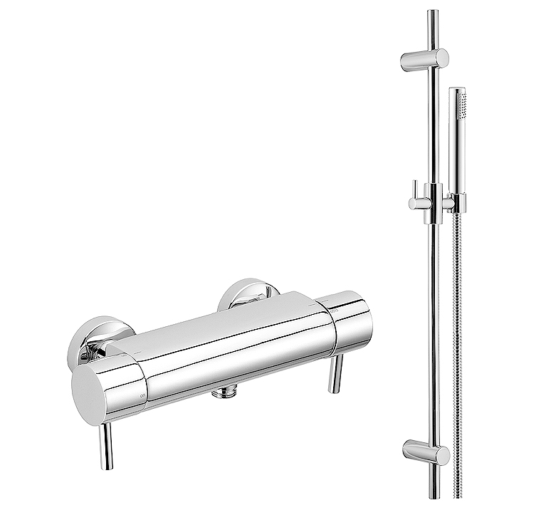 DIBL'pur Thermostat-Brausebatterie zur Aufputzmontage, Brausegarnitur 755 mm mit Kunststoff-Stabhandbrause