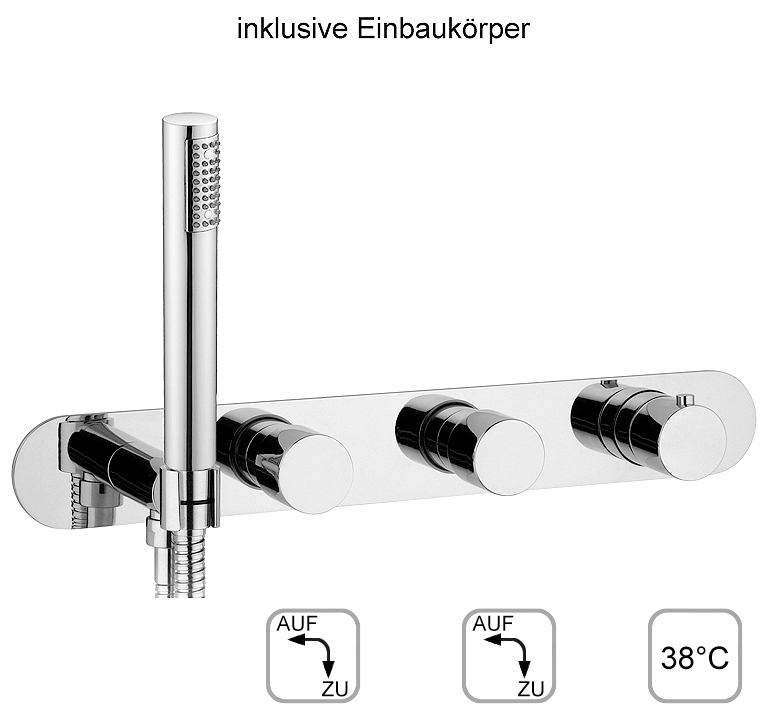 DIBL'pur Thermostat-Einheit für zwei Abgangsanschlüsse zur zeitgleichen Nutzung, mit Kunststoff-Stabhandbrause