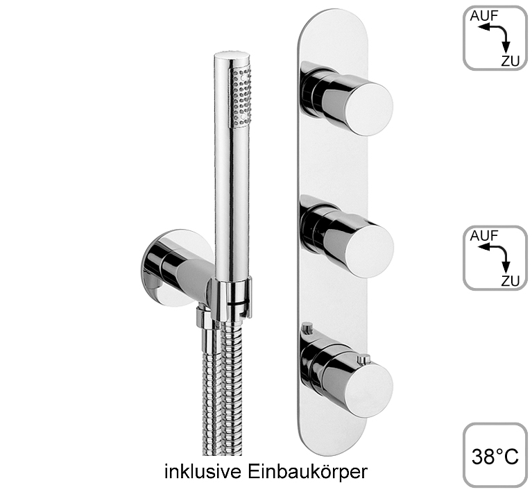 DIBL'pur Thermostat-Einheit für zwei Abgangsanschlüsse zur zeitgleichen Nutzung, mit Kunststoff-Stabhandbrause