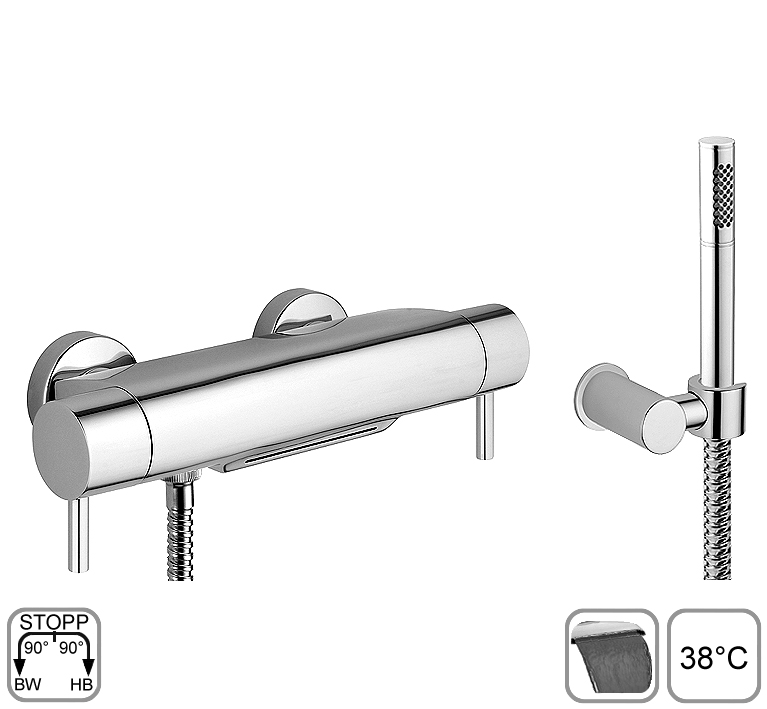 DIBL'pur Thermostat-Wannenbatterie zur Aufputzmontage mit Cascadenauslauf, mit Messing-Brauseset