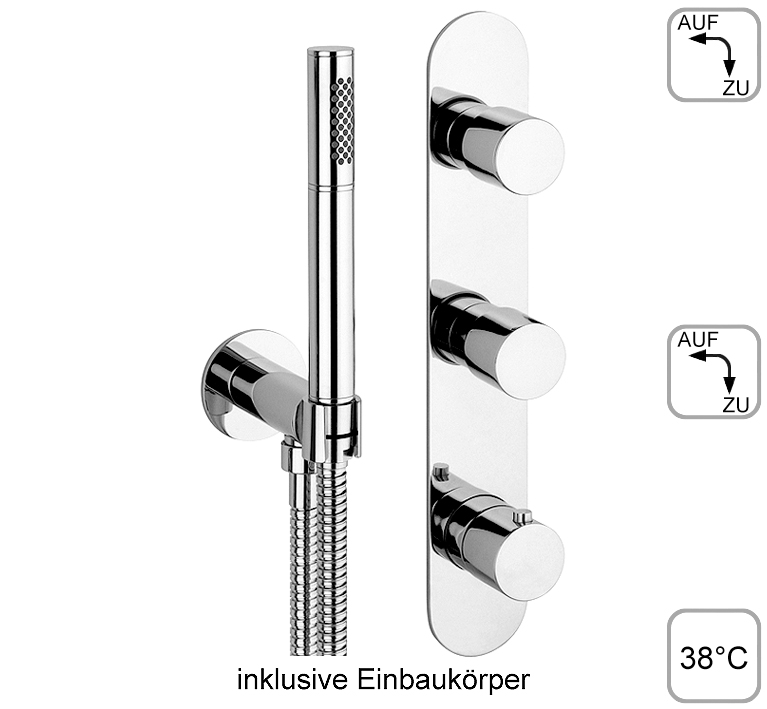 DIBL'pur Thermostat-Einheit für zwei Abgangsanschlüsse zur zeitgleichen Nutzung, mit Messing-Stabhandbrause