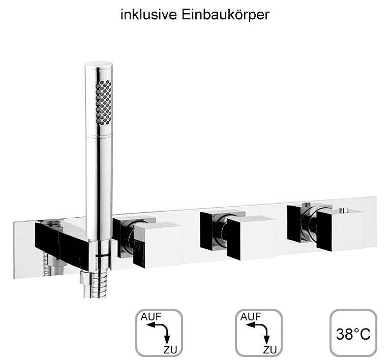 DIBL'yola Thermostat-Einheit zur UP-Montage für zwei Abgangsanschlüsse zur zeitgleichen Nutzung, mit runder Stabhandbrause