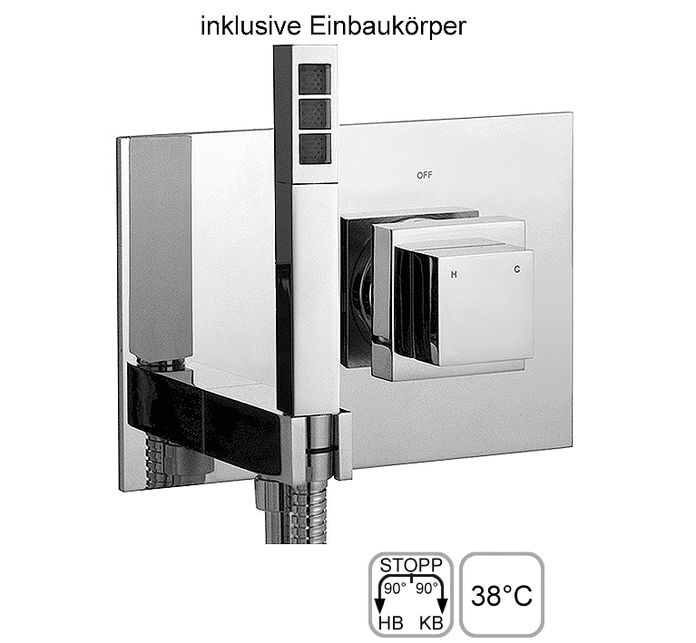 DIBL'quarda Thermostat-Einheit zur UP-Montage für zwei Abgangsanschlüsse, mit eckiger Stabhandbrause