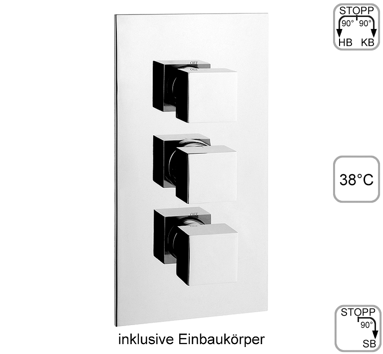 DIBL'quarda Thermostat-Batterie zur UP-Montage für drei Abgangsabschlüsse, ohne Brausezubehör